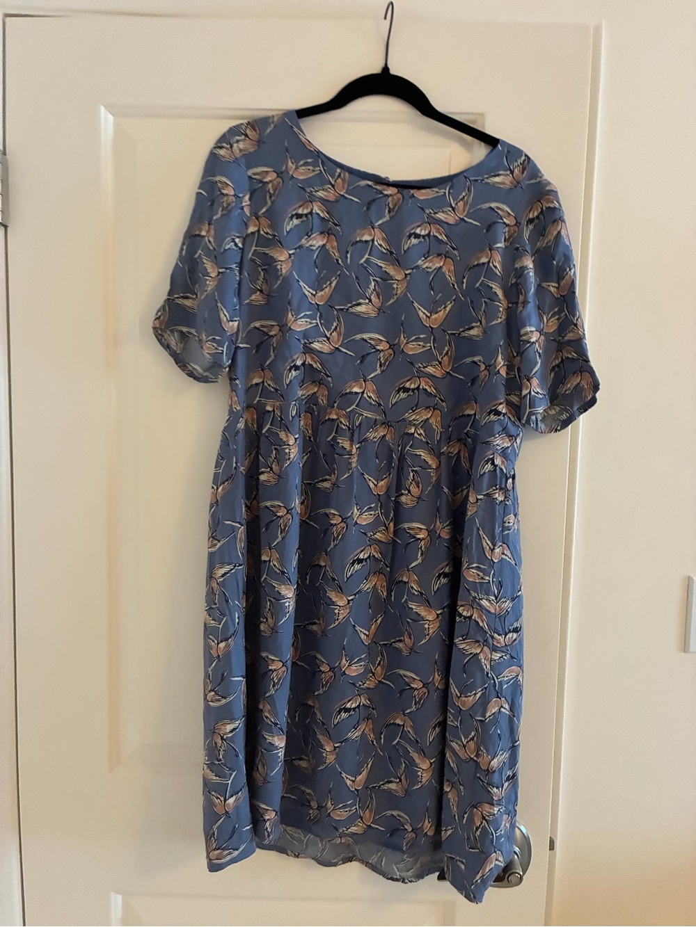Blue Floral Short-Sleeve Midi Dress